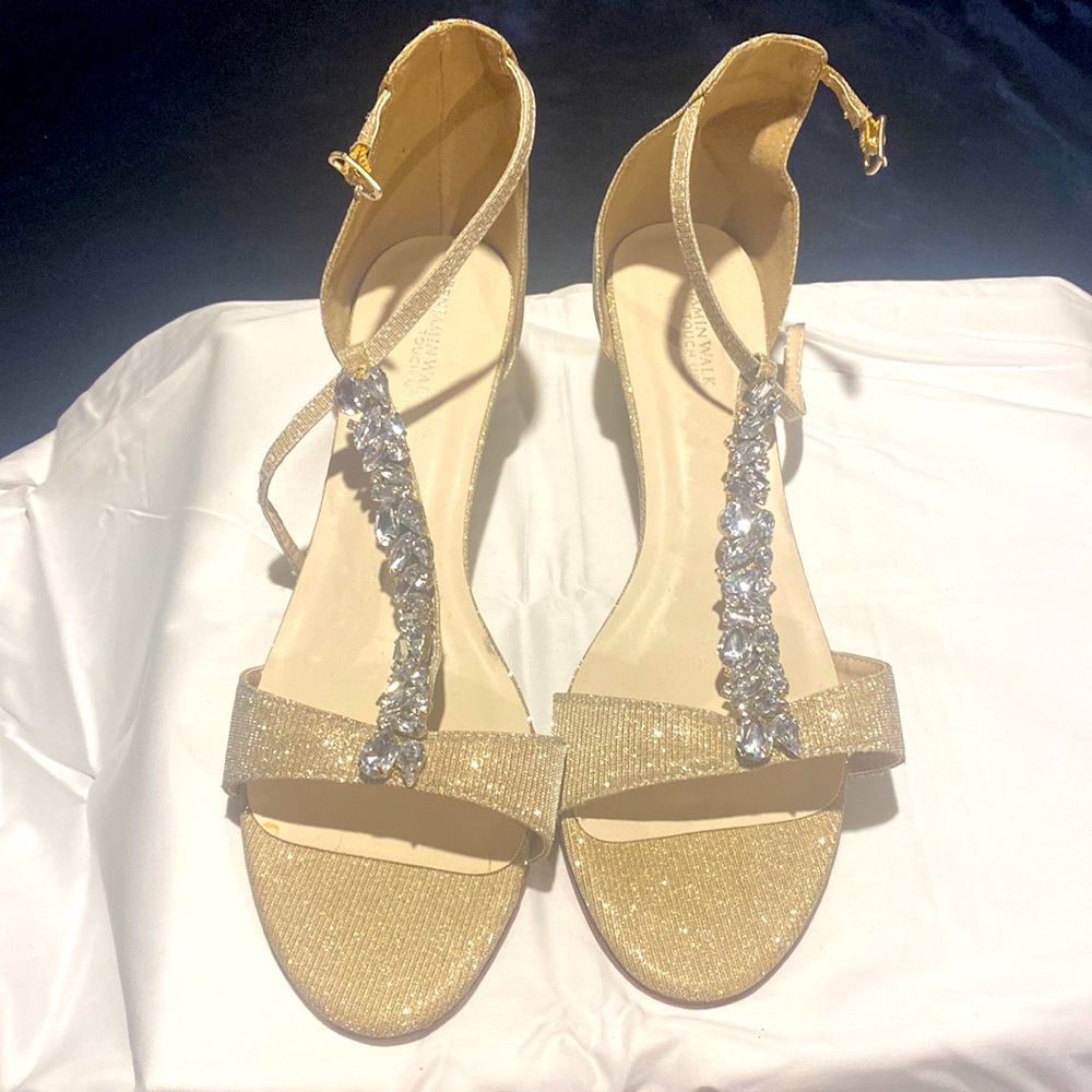 Benjamin Walk glitter gold and rhinestone wedges size 11